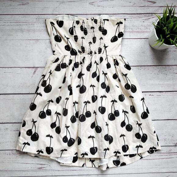 JILL STUART COLLECTION Lindsay Cherry Print Dress White and Black Strapless Sz 0 - Picture 5 of 7